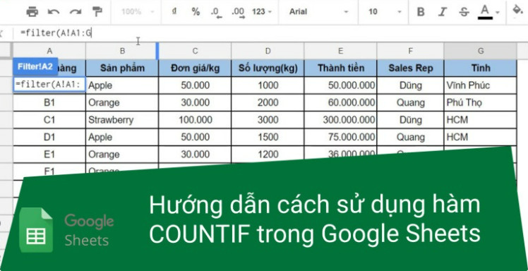 Hàm countif trong google sheet