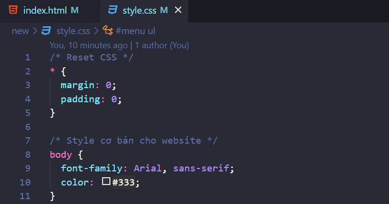 Reset CSS và cài đặt style cơ bản