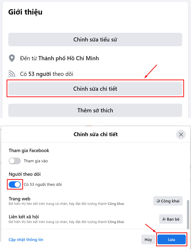 Cách bật theo dõi trên Facebook trên máy tính